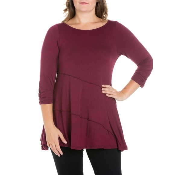 NWT 24seven 24/7 Dark Red Ruched Long Sleeve Swing Tunic Top Size 3X - Picture 1 of 10